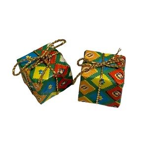 Vintage Hong Kong Wrapped Mini Christmas Presents Decor Lot of 2